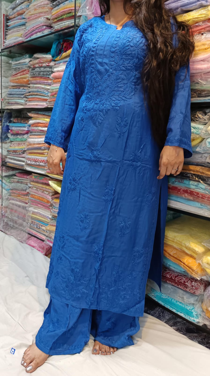 Masline Chikankari Plazo Set