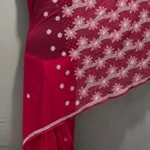 Ethnic Wear Saree with Georgette Palla and White Thread Work – Perfect for Special Occasions