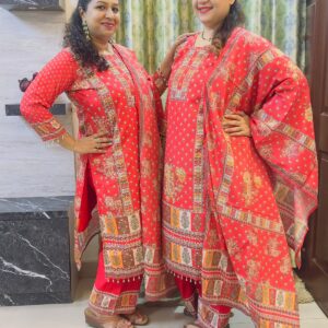 Traditional 3 Pc Crepe Suit with Real Mirror Detailing