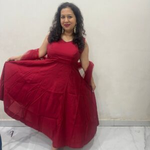 Elegant Maroon Roman Chanderi Silk Anarkali Set with Dupatta and Pants