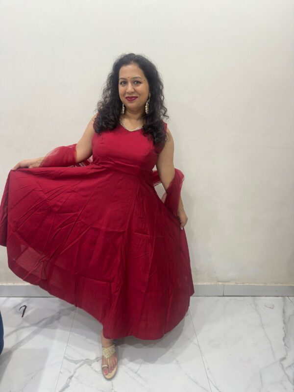 Elegant Maroon Roman Chanderi Silk Anarkali Set with Dupatta and Pants