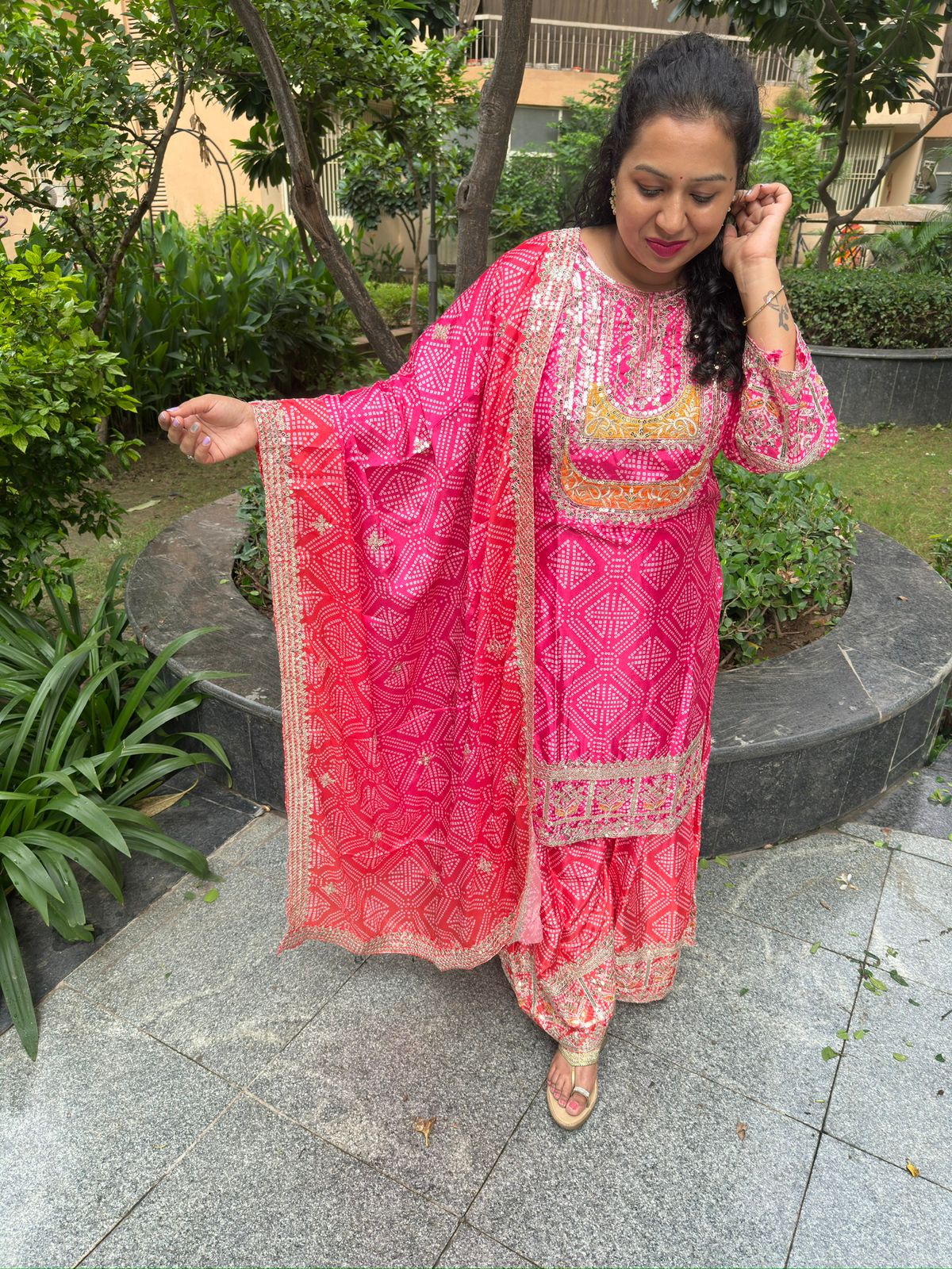 Fuchsia Pink Chinnon Sharara Suit Set