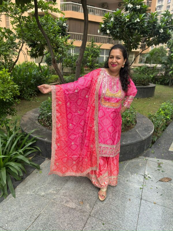 Fuchsia Pink Chinnon Sharara Suit Set - Image 2