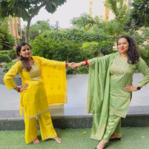 Elegant 3-Piece Suit – Yellow & Green