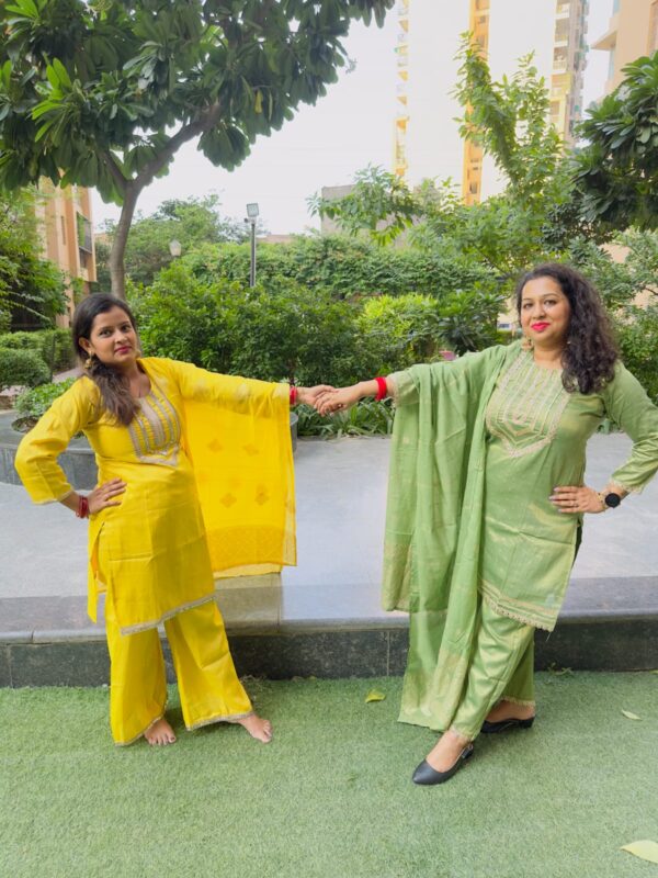 Elegant 3-Piece Suit – Yellow & Green